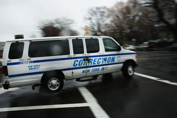 A corrections van enters Rikers Island on March 31, 2017 in New York City.